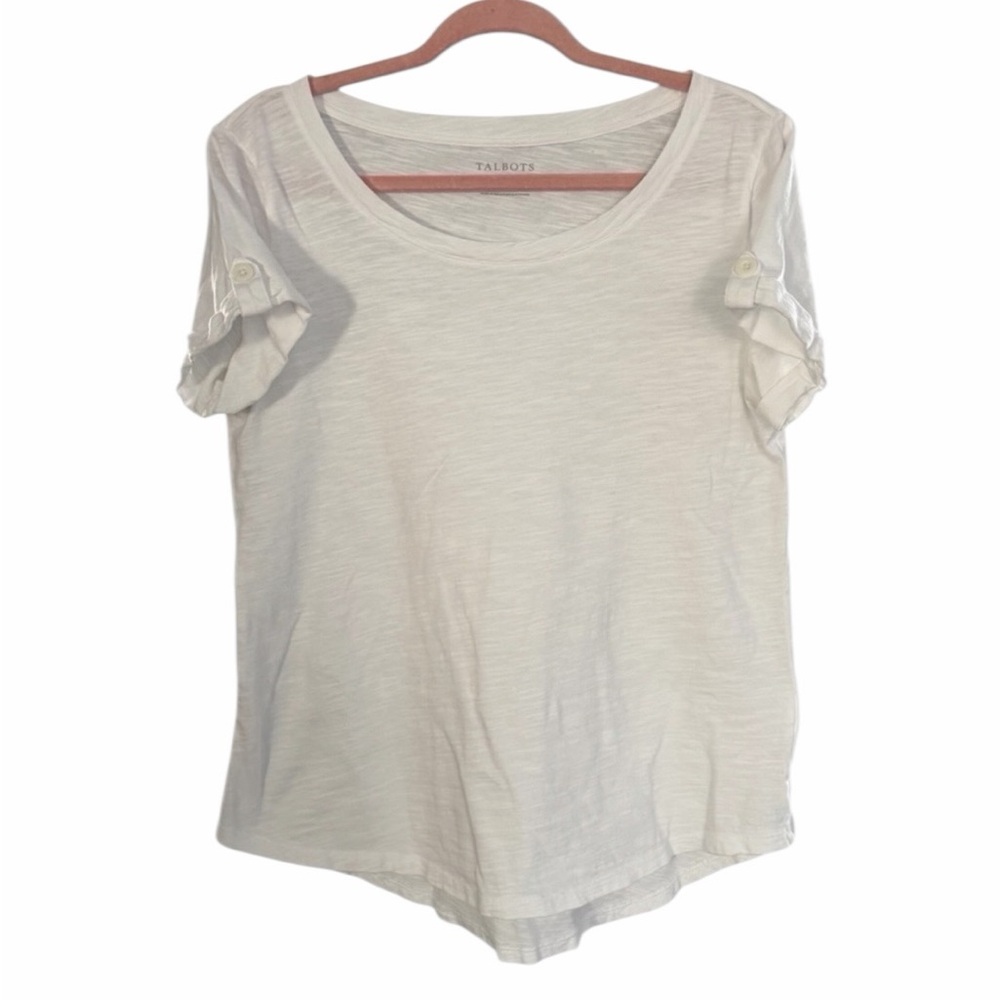 Talbots Woman’s White Cotton Short Sleeve T-Shirt - Size Med. Like New PTP 18.5”